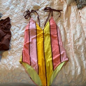 striped one piece bathing suit